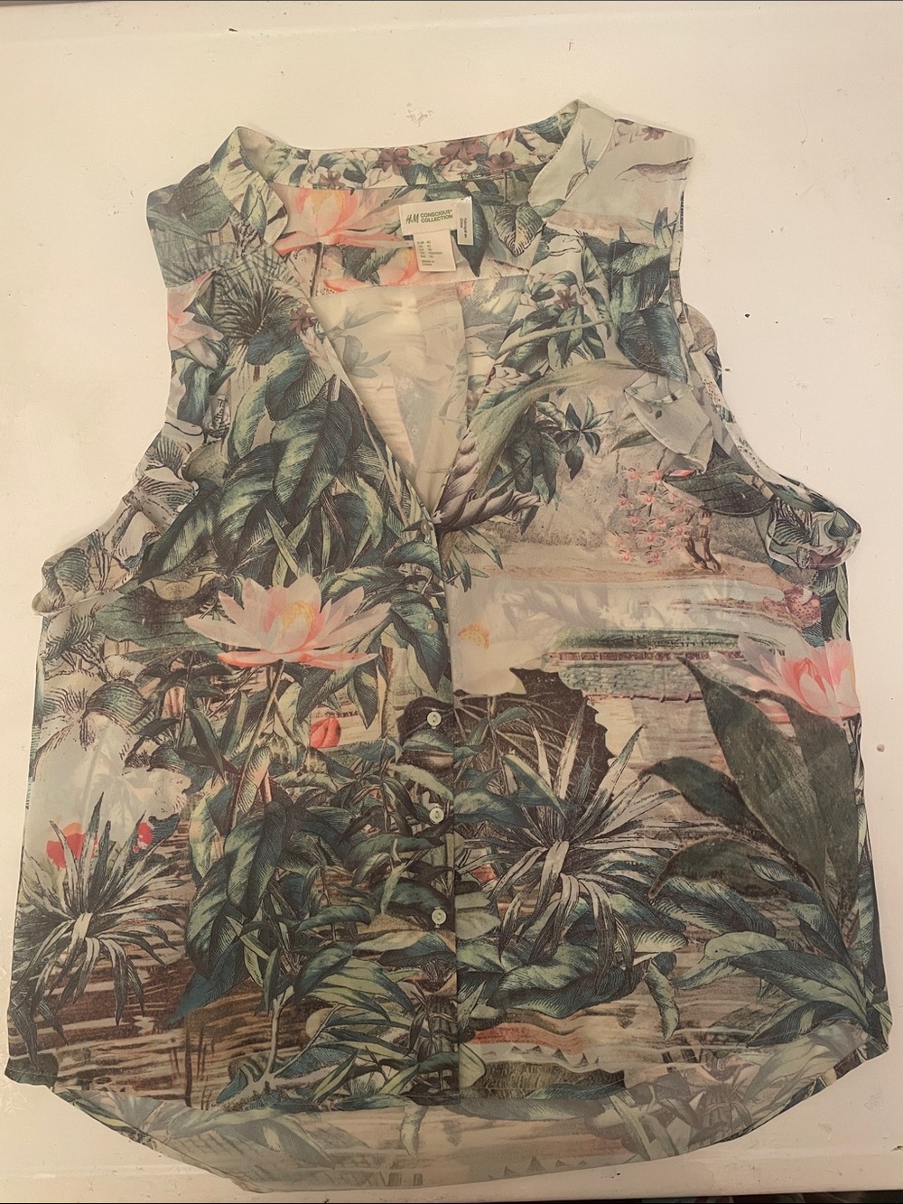 H&M Tropical Floral Sleeveless Blouse - Green/Pink size 10